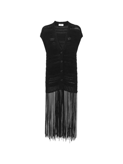 Laneus Fringed Knit Cardigan In Black
