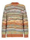 Laneus Geometric-pattern Crew-neck Sweater In Orange