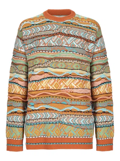 Laneus Geometric-pattern Crew-neck Sweater In Orange