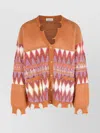 Laneus Geometric Patterned Long Sleeve Cardigan In Multi