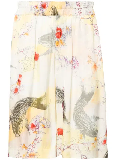 Laneus Graphic-print Shorts In Yellow
