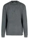 Laneus V Neck Ribbed Sweater With Long Sleeves In Gray