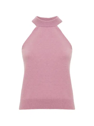 Laneus Halterneck Knitted Top In Pink