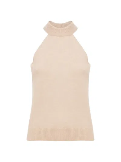 Laneus Halterneck Ribbed-trim Top In Neutral