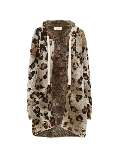 Laneus Hooded Leopard-print Cardigan In Neutral