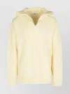 Laneus Hooded V Neck Long Sleeve Knit Sweater In Yellow