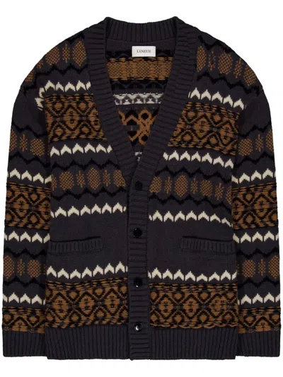 Laneus Intarsia-knit Cardigan In Black