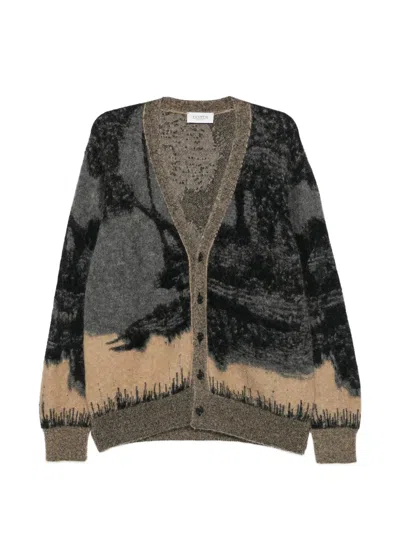 Laneus Intarsia-knit Button-up Cardigan In Grey