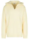 Laneus Hooded V Neck Long Sleeve Knit Sweater In Yellow
