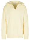 Laneus Hooded V Neck Long Sleeve Knit Sweater In Yellow
