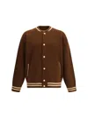 Laneus Knitted Baseball-stripe Bomber Jacket In Brown