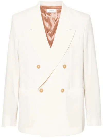 Laneus Peak-lapels Double-breasted Blazer In Beige