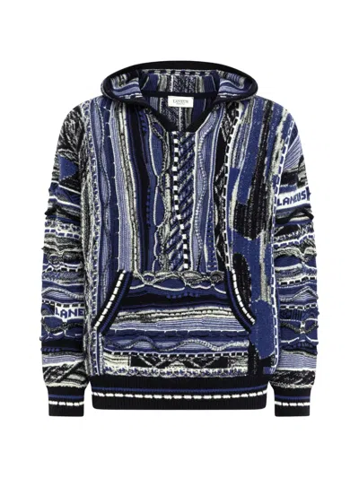 Laneus Blue Hoodie With Jacquard Weave In Multi
