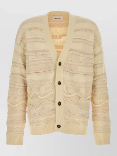 Laneus Jacquard Knit Cardigan V Neckline In Neutral