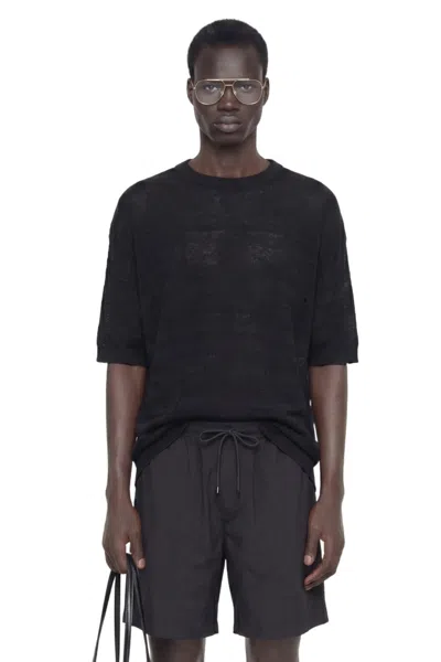 Laneus Jacquard Knit T-shirt In Black