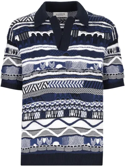 Laneus Jacquard Polo Shirt In Blau