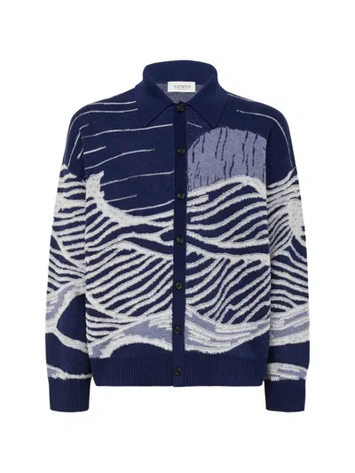 Laneus Jacquard-knit Boxy-fit Cardigan In Blue