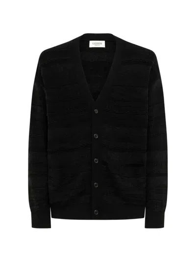 Laneus Jacquard-knit Button-up Cardigan In Black