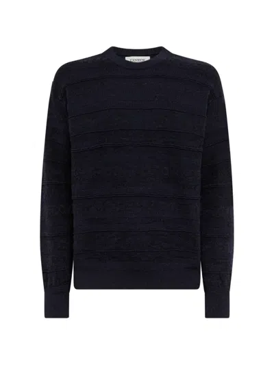 Laneus Jacquard-knit Crew-neck Sweater In Blue