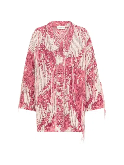 Laneus Jacquard-knit Fringed Cardigan In Animal Print