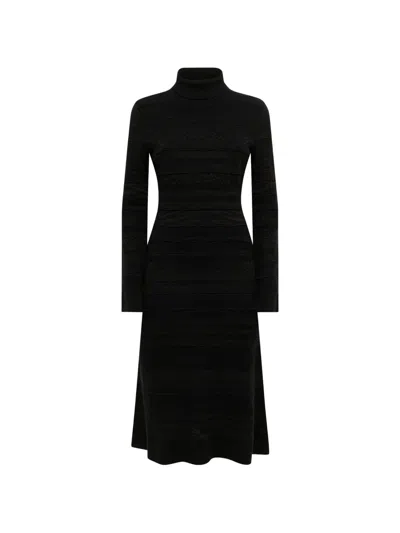 Laneus Jacquard-knit Turtleneck Midi Dress In Black