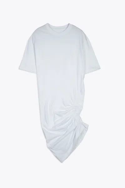 Laneus Jersey Dress Woman White Cotton Short Dress With Asymmetric Drapery - Jersey Dress In Bianco