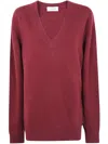 Laneus V-neck Long Sleeve Ribbed Jumper In Red