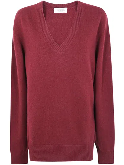 Laneus V-neck Long Sleeve Ribbed Jumper In Burgundy