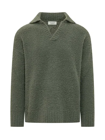 Laneus Knit Polo In Boxy Fit In Verde Militare