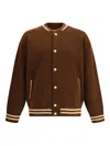 Laneus Knitted Baseball-stripe Bomber Jacket In Brown