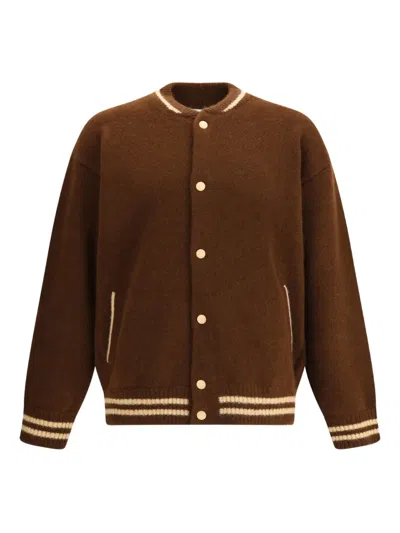 LANEUS KNITTED BASEBALL-STRIPE BOMBER JACKET