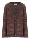 Laneus Fringed Cuff Long Sleeve Knit Cardigan In Brown