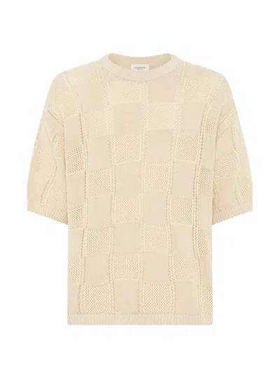 Laneus Knitted Check T-shirt In Neutral