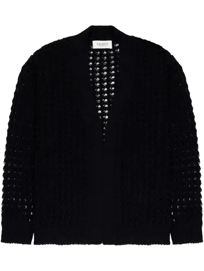 Laneus Knitted Cotton Boxy Cardigan In Black