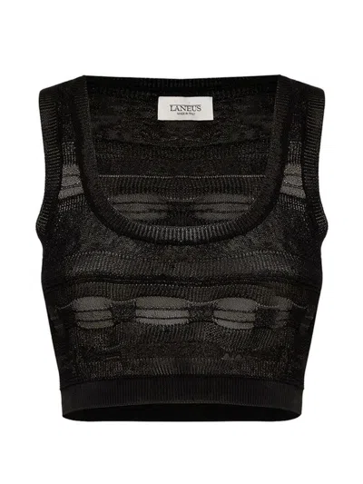 Laneus Knitted Crop Top With Cut-out In Black