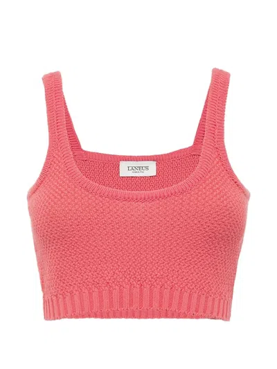Laneus Knitted Cropped Top In Pink