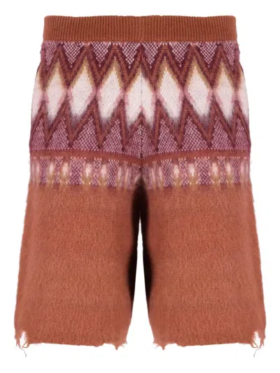 Laneus Knitted Diamond-pattern Shorts In Animal Print
