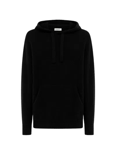 Laneus Knitted Drawstring Hoodie In Black