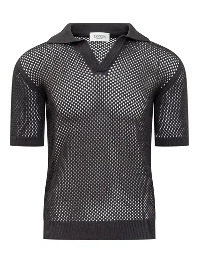 Laneus Knitted Polo In Nero/black