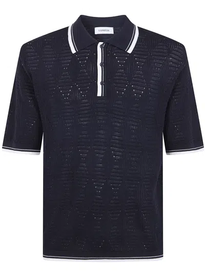Laneus Knitted Cotton Polo Shirt In Black