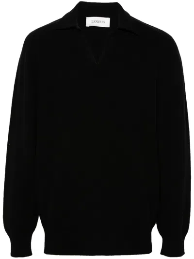 Laneus Knitted Polo Sweater In Black