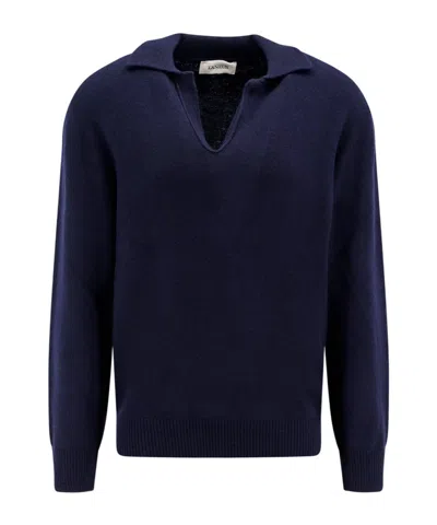 Laneus Knitted Polo Sweater In Black