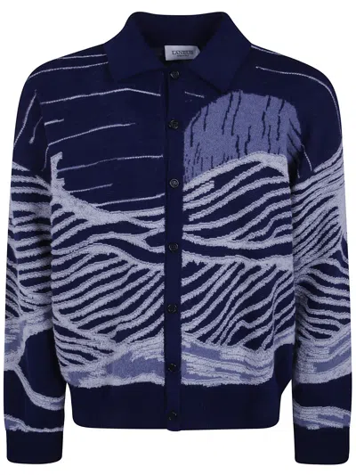 Laneus Jacquard-knit Boxy-fit Cardigan In Blue