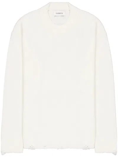 Laneus Distressed Hem Ribbed Sweater In Beige