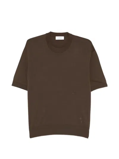 Laneus Mens Knitted Crew Neck Short Sleeve Sweater In Brown