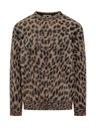 Laneus Animal Sweater With Leopard Print In Brown