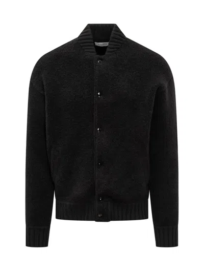Laneus Black Wool Bouclé Bomber Jacket