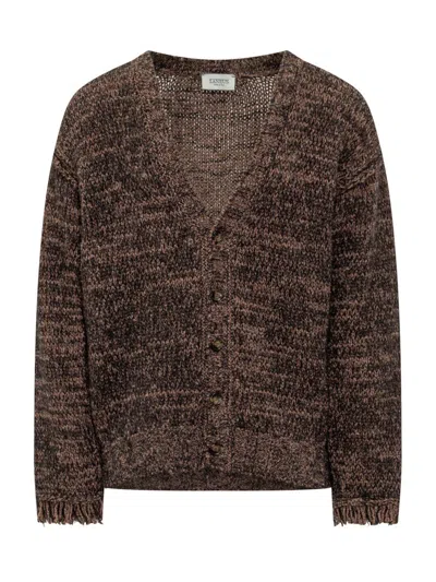 Laneus Brown Melange Knitted Cardigan