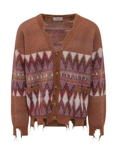 LANEUS LANEUS LANEUS PATTERNED CARDIGAN WITH FRAYED HEMS