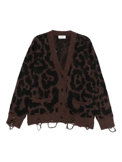 Laneus Leopard Distressed Cardigan In Brown